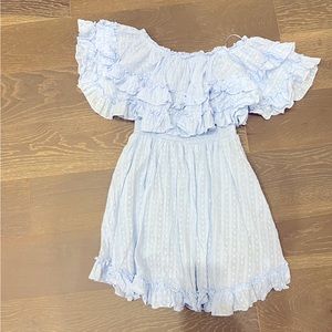 Off the shoulder light blue mini dress
